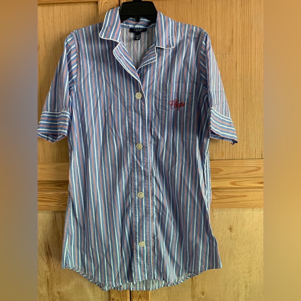 Chaps Blue Striped Womens Sleep Shirt Sz M